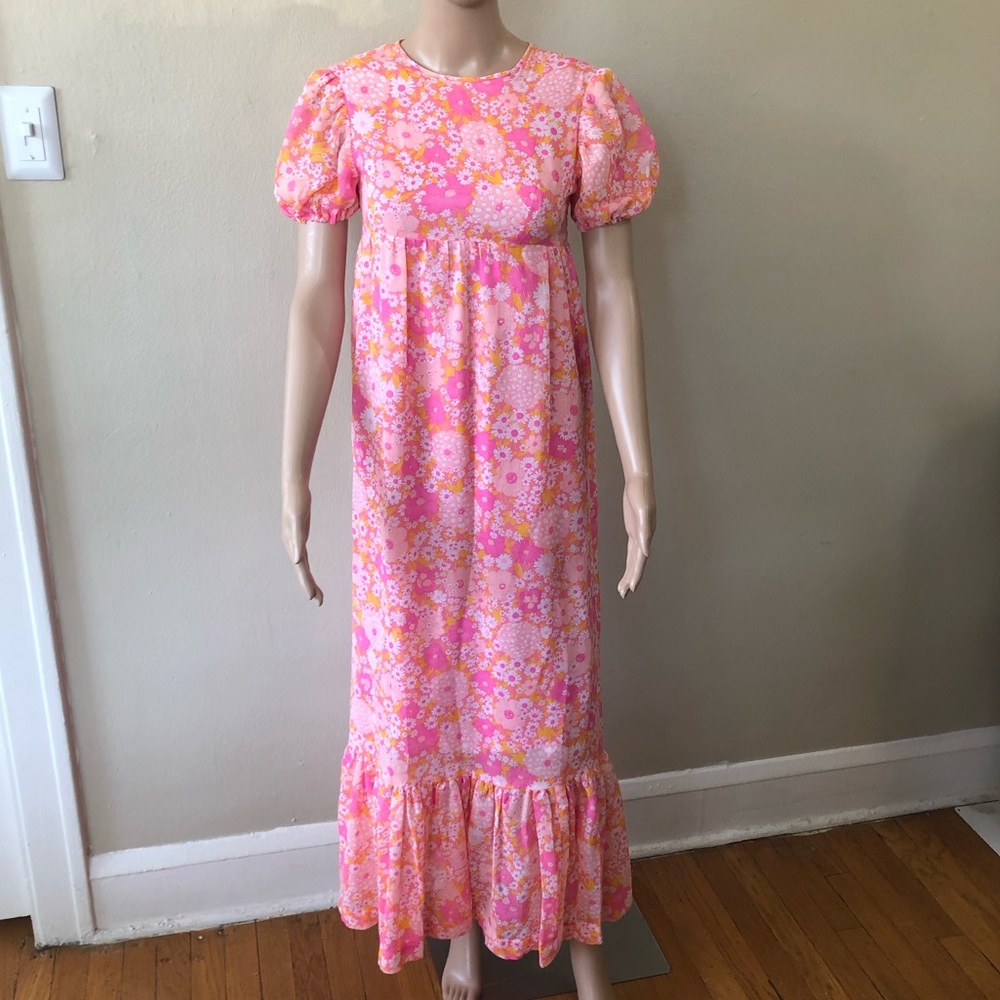 Vintage 1960s Flower Power Maxi Dress